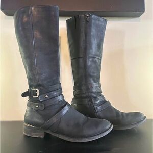 Steve Madden Black Leather Buckle Boots